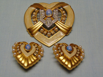 Heart Of Hollywood Collection By Elizabeth Taylor Heart Brooch Matching Clip Earrings