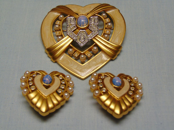 Heart Of Hollywood Collection By Elizabeth Taylor Heart Brooch Matching Clip Earrings
