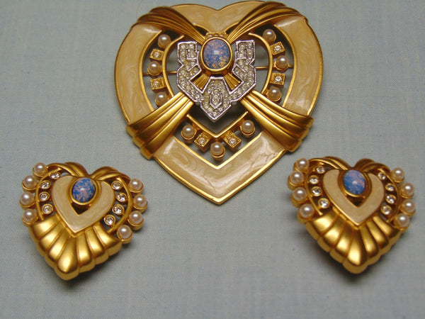 Heart Of Hollywood Collection By Elizabeth Taylor Heart Brooch Matching Clip Earrings