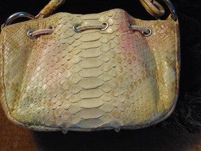 Vintage Retta Wolff Python Handbag: Italian Leather Bag with Crystal Elephant