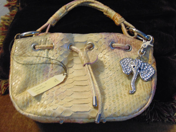 Vintage Retta Wolff Python Handbag: Italian Leather Bag with Crystal Elephant