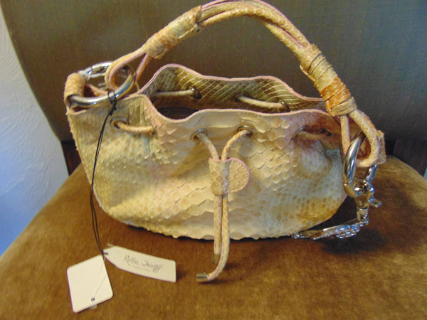 Vintage Retta Wolff Python Handbag: Italian Leather Bag with Crystal Elephant