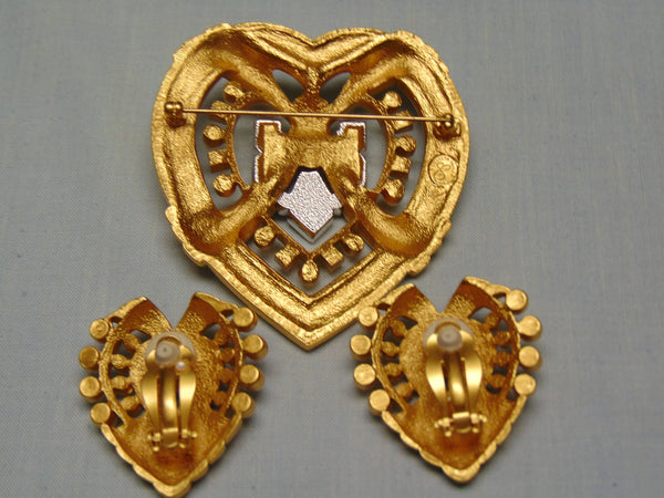 Heart Of Hollywood Collection By Elizabeth Taylor Heart Brooch Matching Clip Earrings