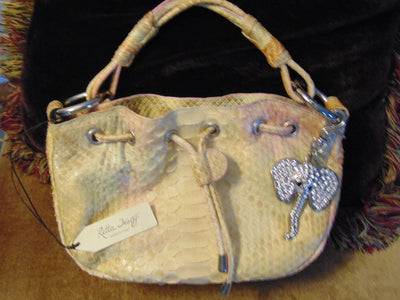 Vintage Retta Wolff Python Handbag: Italian Leather Bag with Crystal Elephant