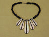 Vintage Ebony & Ivory Necklace: Mother of Pearl Drops, Lucite Beads