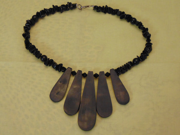 Vintage Ebony & Ivory Necklace: Mother of Pearl Drops, Lucite Beads