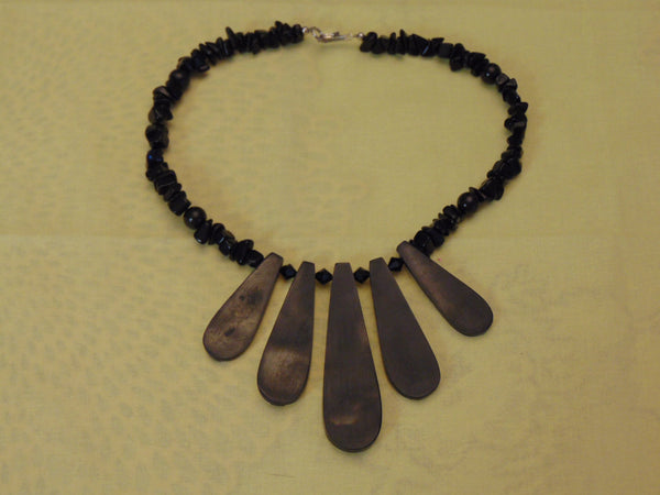 Vintage Ebony & Ivory Necklace: Mother of Pearl Drops, Lucite Beads