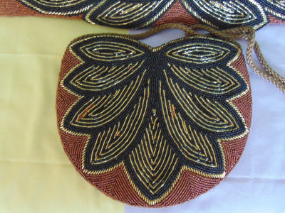 Vintage Beaded Evening Bag and Belt Set: 70s Formal Wear