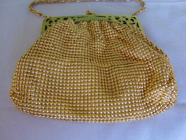 Whiting Davis Gold Mesh Purse, Made In USA, Vintage Evening Bag