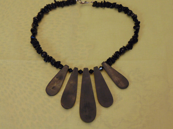 Vintage Ebony & Ivory Necklace: Mother of Pearl Drops, Lucite Beads
