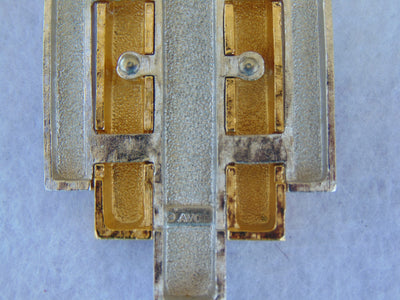 70s AVON Gold Tone Pendant Necklace: Geometric Art Deco Style