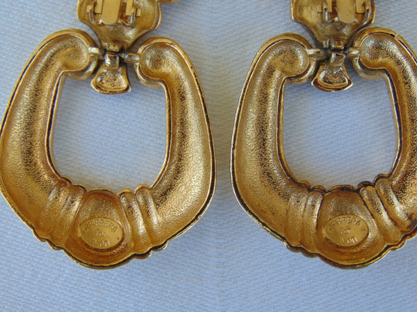 Vintage Jose Maria Barrera Dangle Earrings: Hammered Gold Clip-Ons