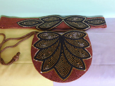 Vintage Beaded Evening Bag and Belt Set: 70s Formal Wear
