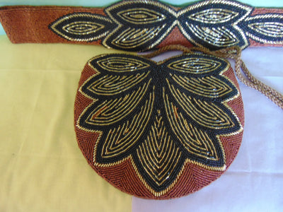 Vintage Beaded Evening Bag and Belt Set: 70s Formal Wear