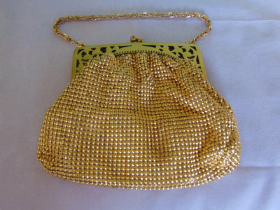 Whiting Davis Gold Mesh Purse, Made In USA, Vintage Evening Bag