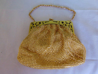 Whiting Davis Gold Mesh Purse, Made In USA, Vintage Evening Bag