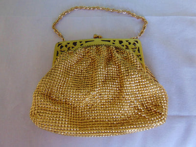 Whiting Davis Gold Mesh Purse, Made In USA, Vintage Evening Bag