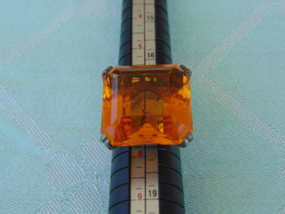 Art Deco Sterling Silver Ring: Topaz Glass, Size 7