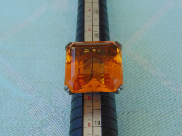Art Deco Sterling Silver Ring: Topaz Glass, Size 7
