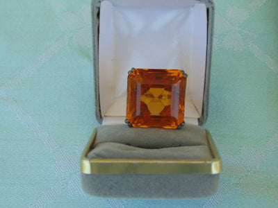 Art Deco Sterling Silver Ring: Topaz Glass, Size 7