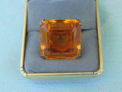 Art Deco Sterling Silver Ring: Topaz Glass, Size 7