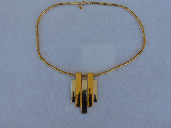 70s AVON Gold Tone Pendant Necklace: Geometric Art Deco Style