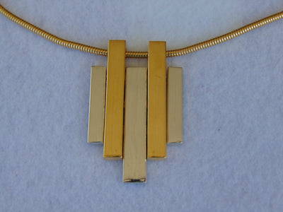 70s AVON Gold Tone Pendant Necklace: Geometric Art Deco Style