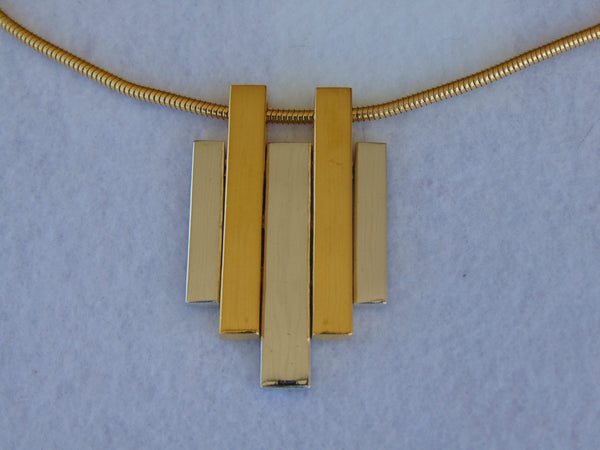 70s AVON Gold Tone Pendant Necklace: Geometric Art Deco Style