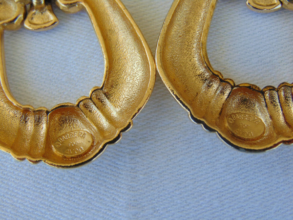 Vintage Jose Maria Barrera Dangle Earrings: Hammered Gold Clip-Ons