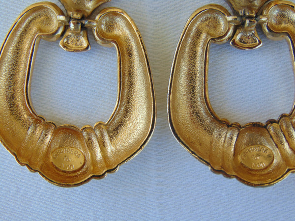 Vintage Jose Maria Barrera Dangle Earrings: Hammered Gold Clip-Ons