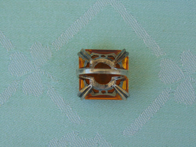 Art Deco Sterling Silver Ring: Topaz Glass, Size 7