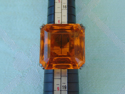 Art Deco Sterling Silver Ring: Topaz Glass, Size 7