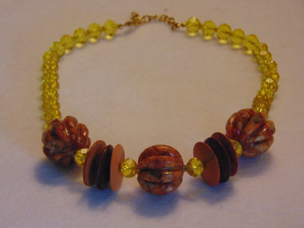Lemon Yellow Glass Bead Necklace: Vintage 1950s-60s Statement Jewelry