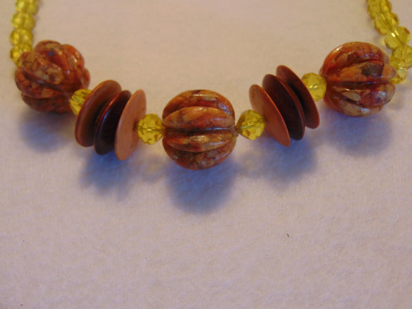 Lemon Yellow Glass Bead Necklace: Vintage 1950s-60s Statement Jewelry