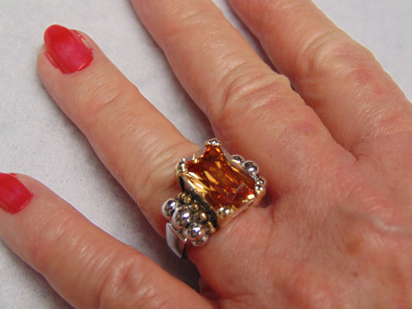 Citrine Ring: Southwest Western Fashion, 18K Gold Sterling Silver, Size 5 1/2