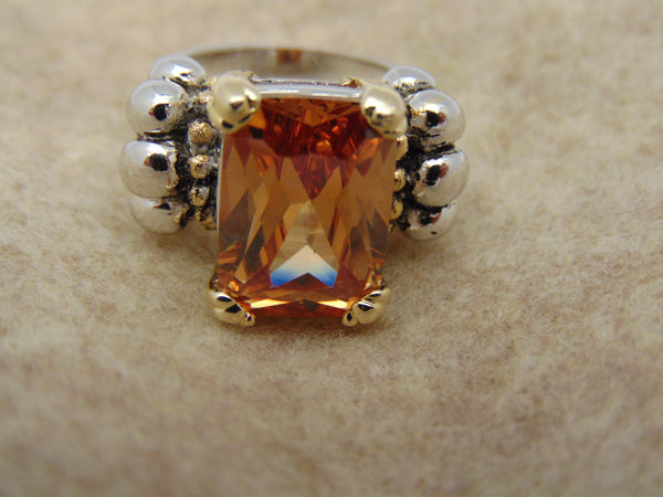 Citrine Ring: Southwest Western Fashion, 18K Gold Sterling Silver, Size 5 1/2