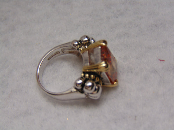 Citrine Ring: Southwest Western Fashion, 18K Gold Sterling Silver, Size 5 1/2