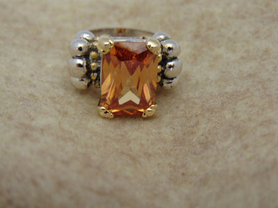 Citrine Ring: Southwest Western Fashion, 18K Gold Sterling Silver, Size 5 1/2
