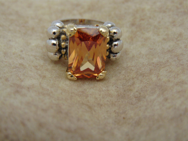 Citrine Ring: Southwest Western Fashion, 18K Gold Sterling Silver, Size 5 1/2