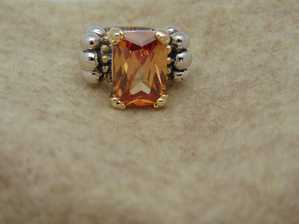 Citrine Ring: Southwest Western Fashion, 18K Gold Sterling Silver, Size 5 1/2