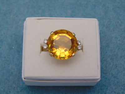 14K Yellow Gold Citrine Diamond Ring - 12 Carat, Size 8.25