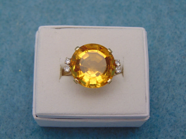 14K Yellow Gold Citrine Diamond Ring - 12 Carat, Size 8.25