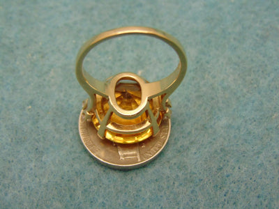 14K Yellow Gold Citrine Diamond Ring - 12 Carat, Size 8.25
