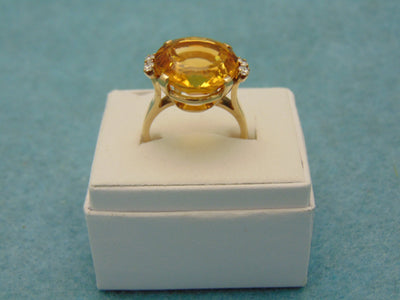14K Yellow Gold Citrine Diamond Ring - 12 Carat, Size 8.25