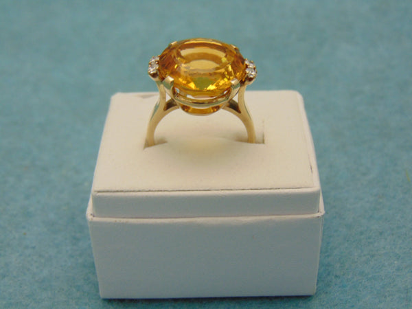 14K Yellow Gold Citrine Diamond Ring - 12 Carat, Size 8.25