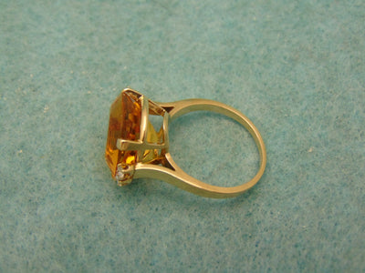 14K Yellow Gold Citrine Diamond Ring - 12 Carat, Size 8.25