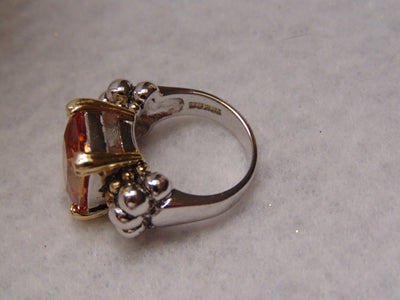 Citrine Ring: Southwest Western Fashion, 18K Gold Sterling Silver, Size 5 1/2