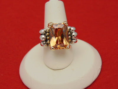 Citrine Ring: Southwest Western Fashion, 18K Gold Sterling Silver, Size 5 1/2
