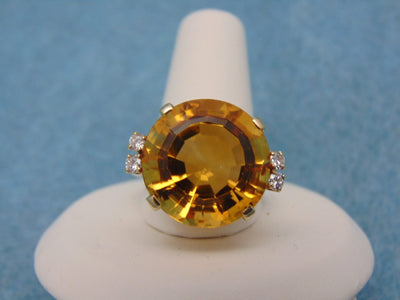 14K Yellow Gold Citrine Diamond Ring - 12 Carat, Size 8.25