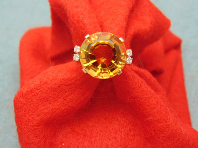 14K Yellow Gold Citrine Diamond Ring - 12 Carat, Size 8.25